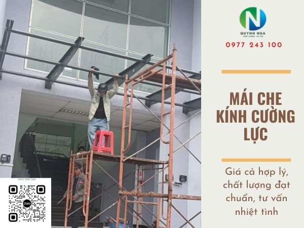 Lắp đặt hệ khung mái che kính cường lực